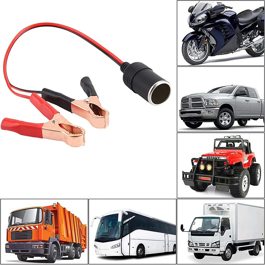 Verilux 1FT 12V 24V Female Car Cigarette Lighter Socket to Battery Alligator Crocodile Clips Connector, Car Battery Clamp-on Extension Charge Cable Verilux 1FT 12V 24V Female Car Cigarette Lighter Socket to Battery Alligator Crocodile Clips Connector, Car Battery Clamp-on Extension Charge Cable